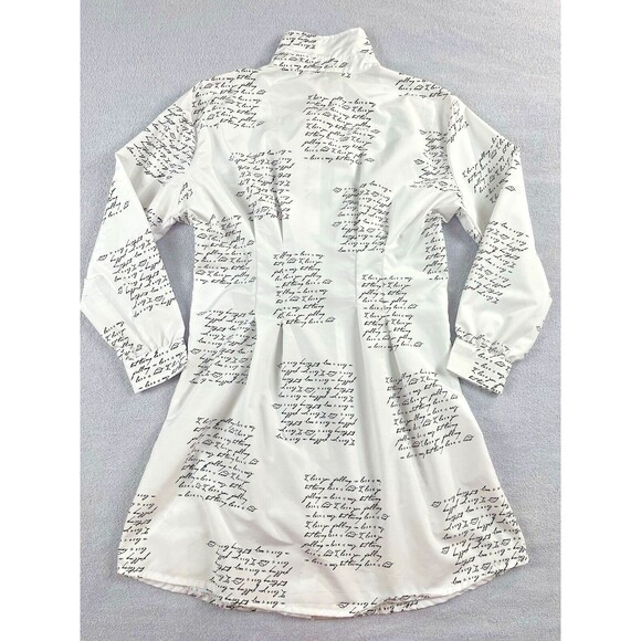 Spoon Jeans Long Sleeve Button Up Shirt Dress Women's Med White Black Script - Picture 3 of 16